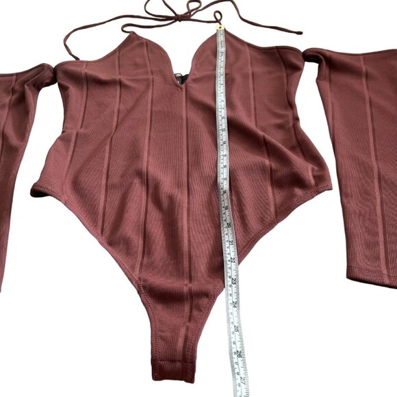 Michael Costello x Revolve Hattie Cold Shoulder Ribbed Bodysuit Mauve XL NWT - Picture 16 of 16